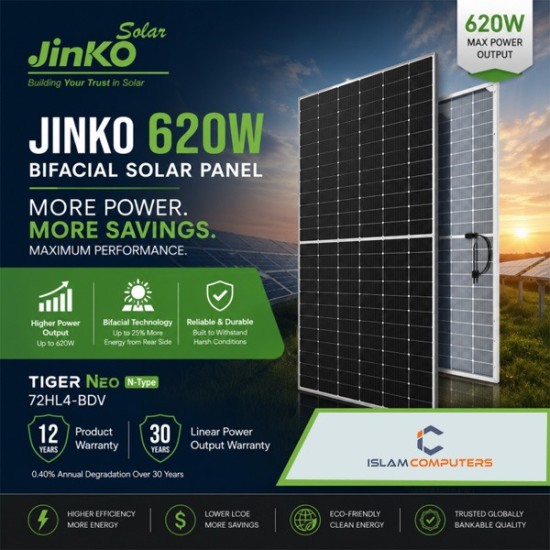 Jinko Tiger Neo JKM620N-66HL4M-BDV 620Watt Bifacial Solar Panel
